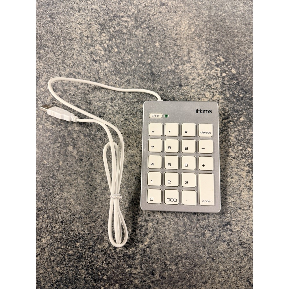 iHome Numeric Keypad Mac OS Silver iMac-A210S USB Wired 10-Key Number Pad